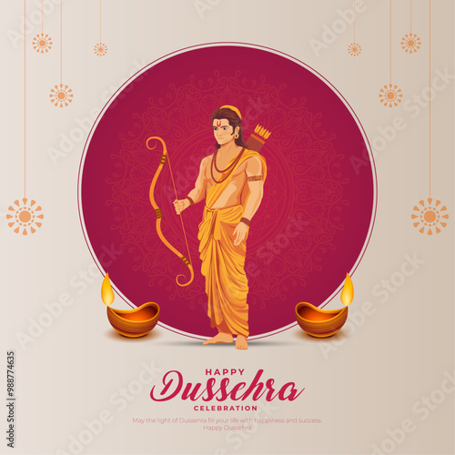 Happy Dussehra Vector Design. Lord Rama killing Ravana in Dussehra,Vijayadashami. Dussehra Poster Design Vector Illustration. Festival of India.
