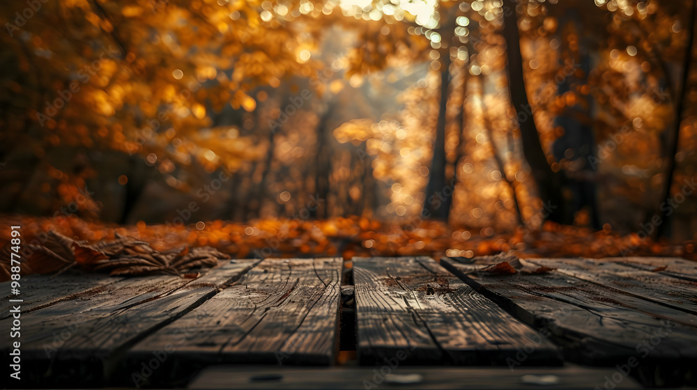 Fototapeta premium Rustic Wooden Plank in Autumn Forest