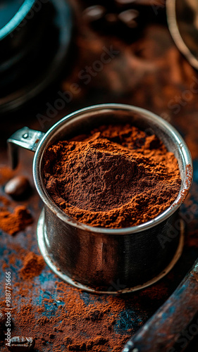 Wallpaper Mural Primer plano de café en polvo en una cafetera moka italiana sobre la mesa, fotografía de producto, alta resolución, iluminación de estudio, profundidad de campo, plano detalle, alta calidad Torontodigital.ca