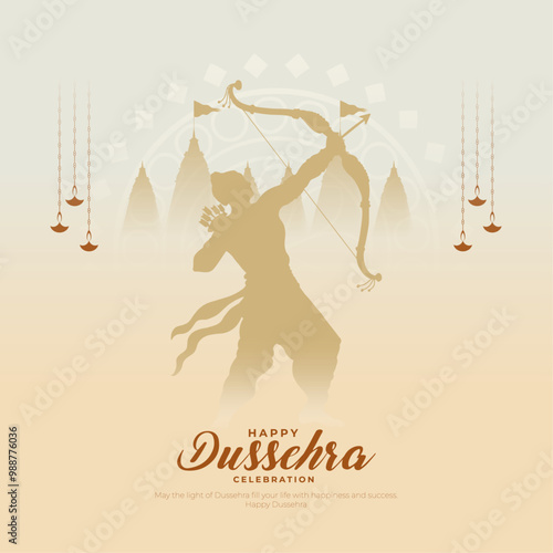 Happy Dussehra Greeting Card and Post. Happy Vijayadashami of Lord Rama Killing Ravana in Dussehra Vector Illustration
