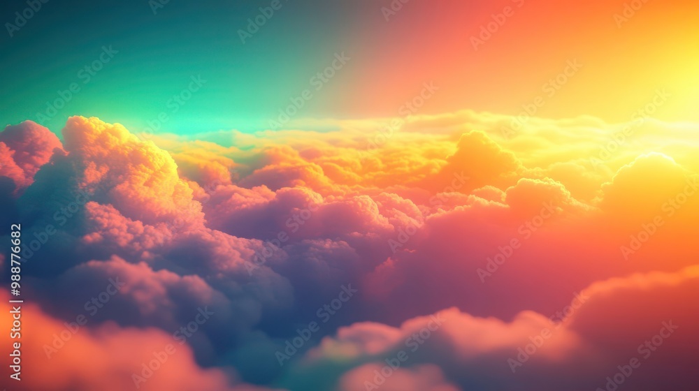 A vibrant sunset above soft, colorful clouds, creating a serene and dreamy atmosphere. A vibrant sunset above soft, colorful clouds, creating a serene and dreamy atmosphere.