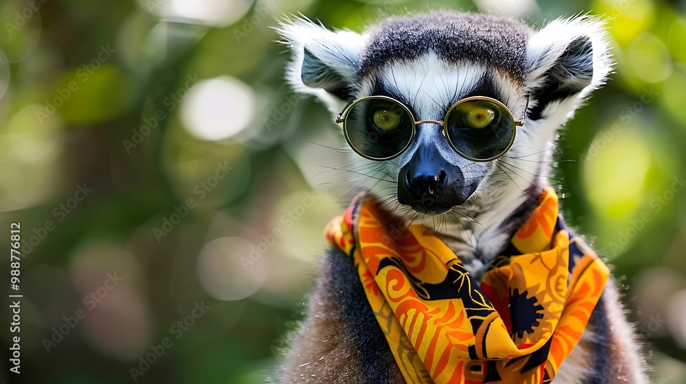 A lemur with aviator sunglasses and a vibrant bandana A lemur with aviator sunglasses and a vibrant bandana