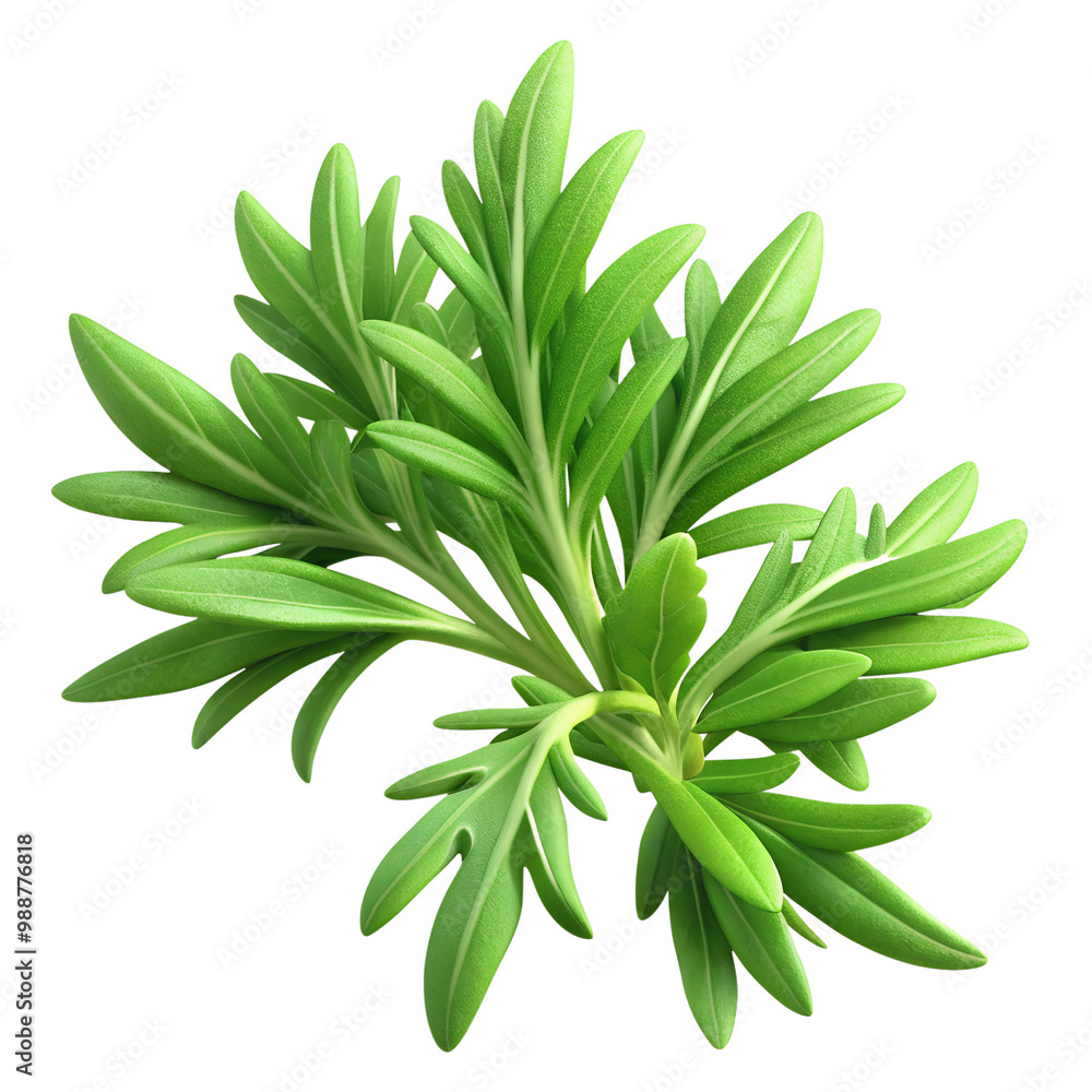 Fototapeta premium Fresh tarragon leaves isolated on transparent background