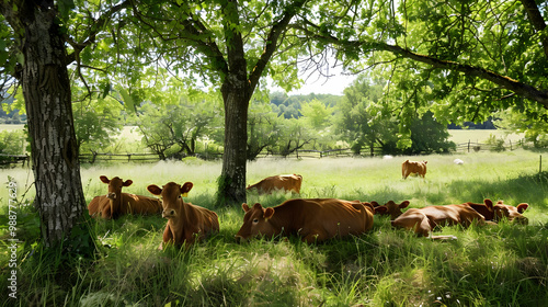 Cows Resting in a Lush Green Field