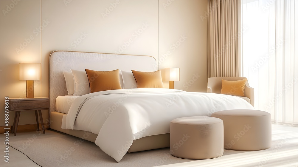 Fototapeta premium Luxurious Designer Bedroom with Classic Elegance - Sophisticated Textures and Refined Craftsmanship for a Timeless Atmosphere
