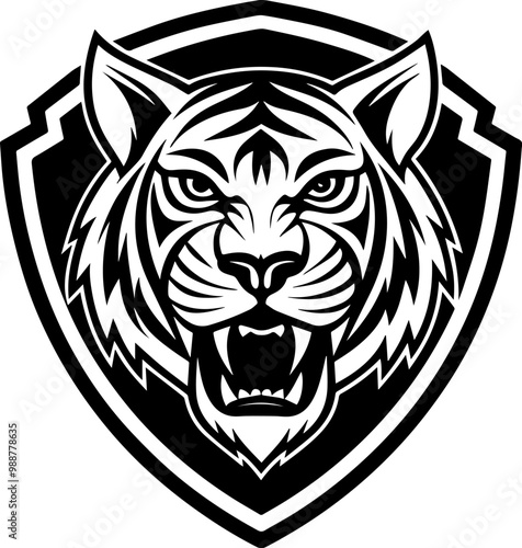 tiger head with shield mascot logo vector template