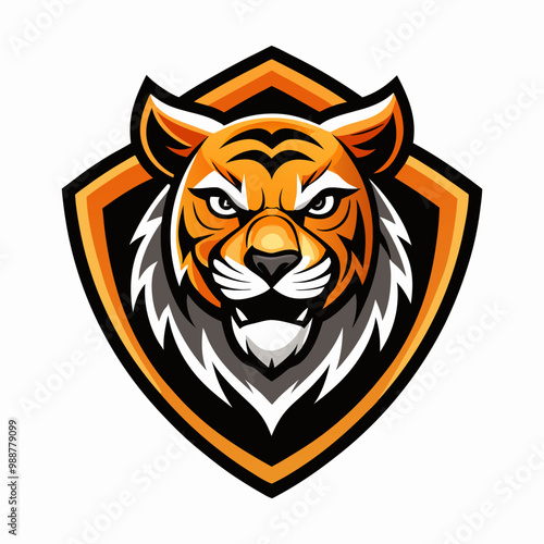 tiger head with shield mascot logo design vector illustration