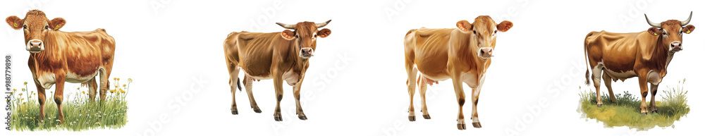 Playful cows standing in a lush green meadow during daylight, on the Transparent background, PNG Format Playful cows standing in a lush green meadow during daylight, on the Transparent background, PNG Format