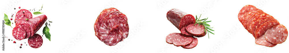 Assorted gourmet sausages displayed on a clean white surface, on the Transparent background, PNG Format Assorted gourmet sausages displayed on a clean white surface, on the Transparent background, PNG Format
