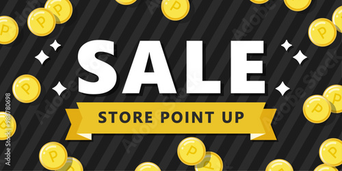 セールバナー 店内ポイントアップ ( ベクター ポップ イベント 黒背景 位 ボーダー )
