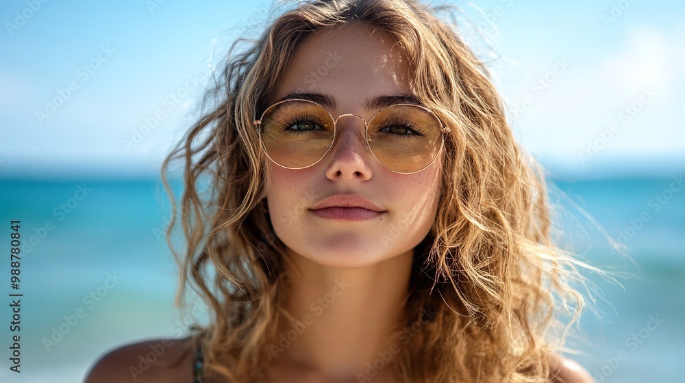 cheerful woman at the beach, 30 years old, captured in a stunning portrait with the ocean and sand providing a scenic backdrop for a joyful moment cheerful woman at the beach, 30 years old, captured in a stunning portrait with the ocean and sand providing a scenic backdrop for a joyful moment