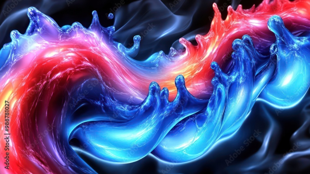 A vibrant abstract representation of flowing waves in blue and red hues. A vibrant abstract representation of flowing waves in blue and red hues.