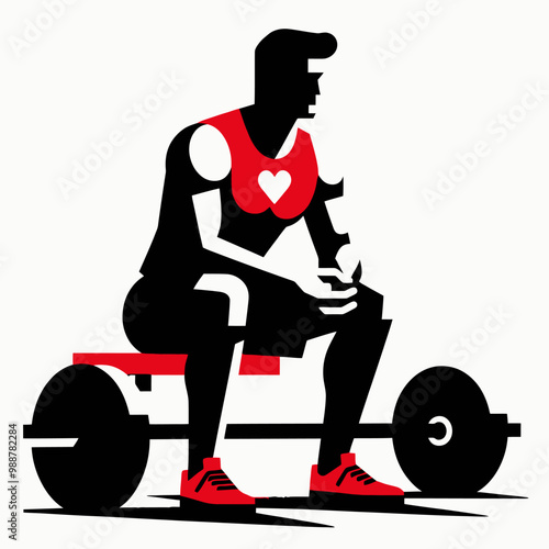 Muscular bodybuilder vector silhouette illustration, gym, workout