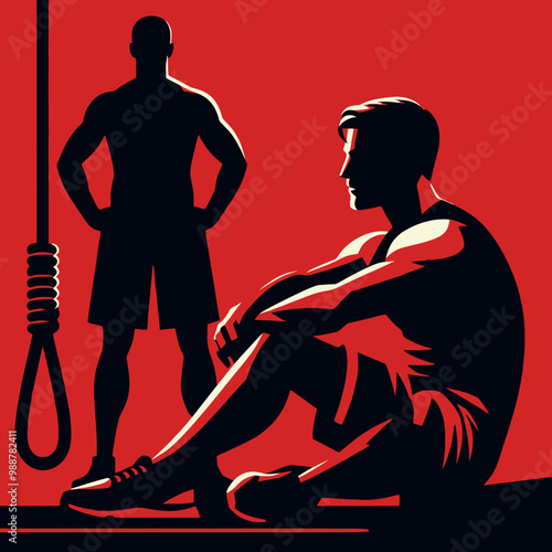 Muscular bodybuilder vector silhouette illustration, gym, workout