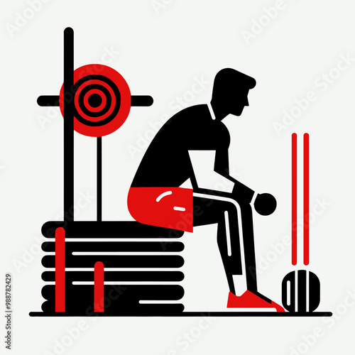 Muscular bodybuilder vector silhouette illustration, gym, workout