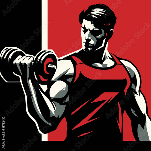 Muscular bodybuilder vector silhouette illustration, gym, workout