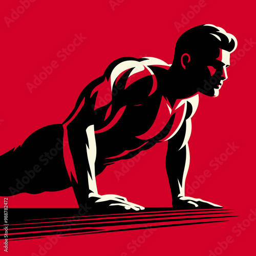 Muscular bodybuilder vector silhouette illustration, gym, workout