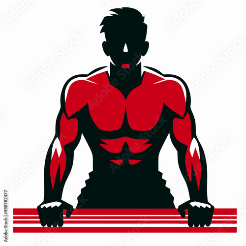 Muscular bodybuilder vector silhouette illustration, gym, workout