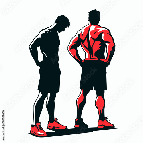 Muscular bodybuilder vector silhouette illustration, gym, workout