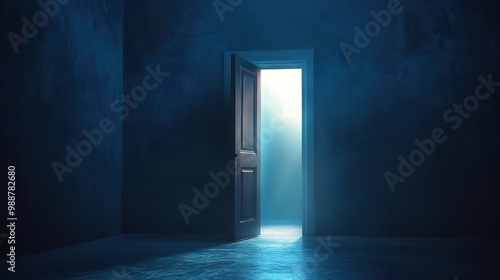 A door in the dark room opens, and light shines through, illuminating part of it.