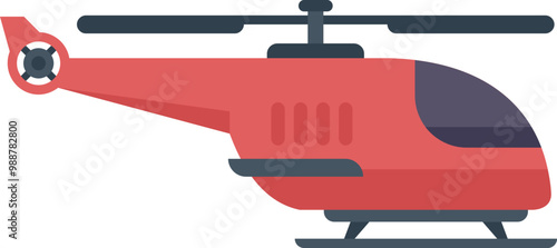 Red helicopter flying in the sky with rotating propeller blades
