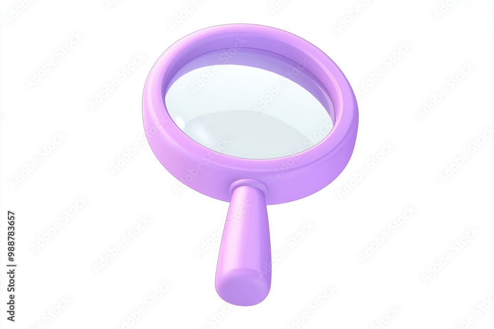 Rounded purple magnifying glass icon with a smooth 3D handle and clear lens, displayed on white Rounded purple magnifying glass icon with a smooth 3D handle and clear lens, displayed on white