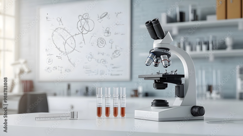 A Modern Microscope and Test Tubes in a Scientific Laboratory Setting A Modern Microscope and Test Tubes in a Scientific Laboratory Setting