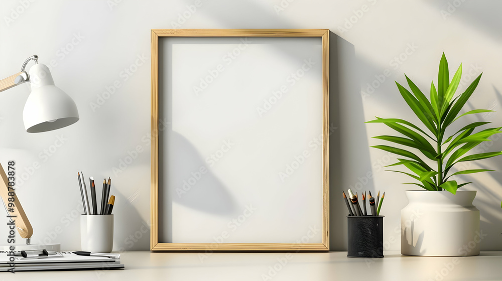Minimalist Desk Setup with Natural Light and Green Plant Minimalist Desk Setup with Natural Light and Green Plant