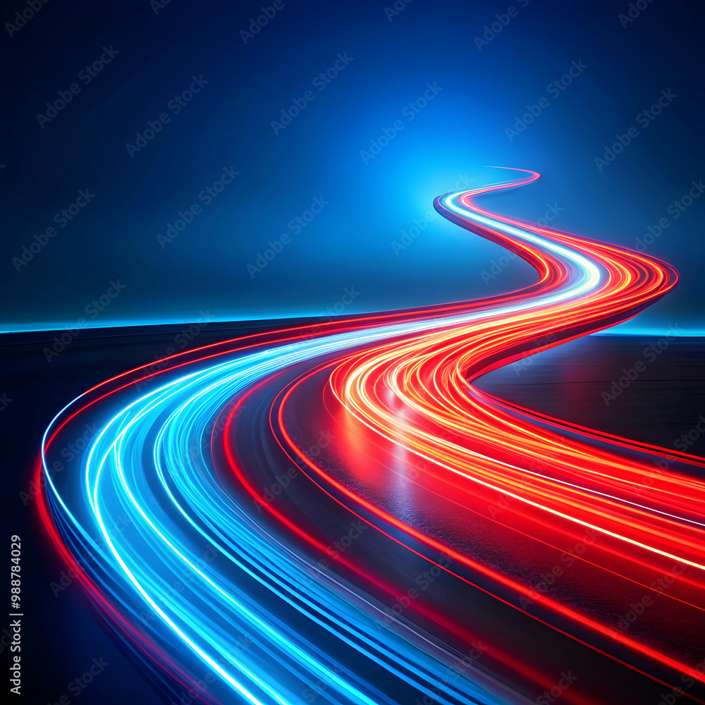abstract red light trail on blue background abstract red light trail on blue background