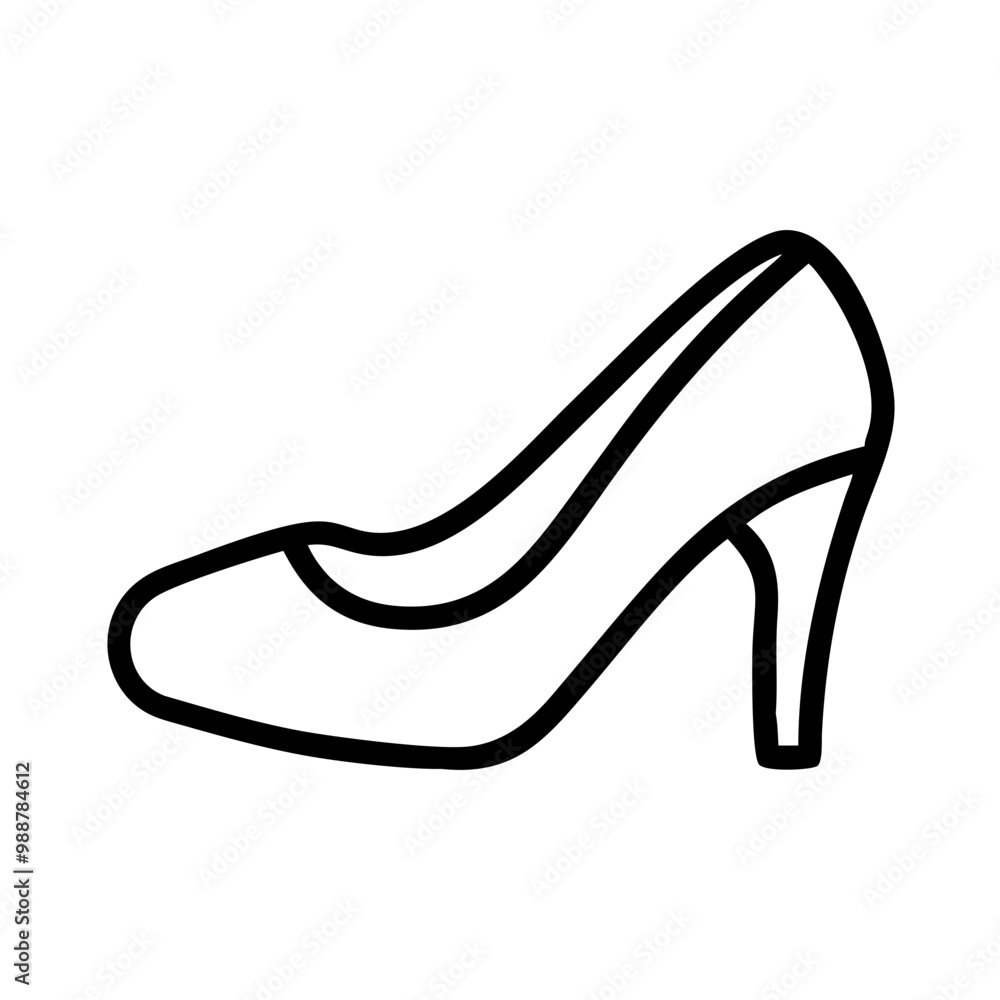 A black and white drawing of a high heel shoe. The shoe is drawn in a very simple and clean style A black and white drawing of a high heel shoe. The shoe is drawn in a very simple and clean style
