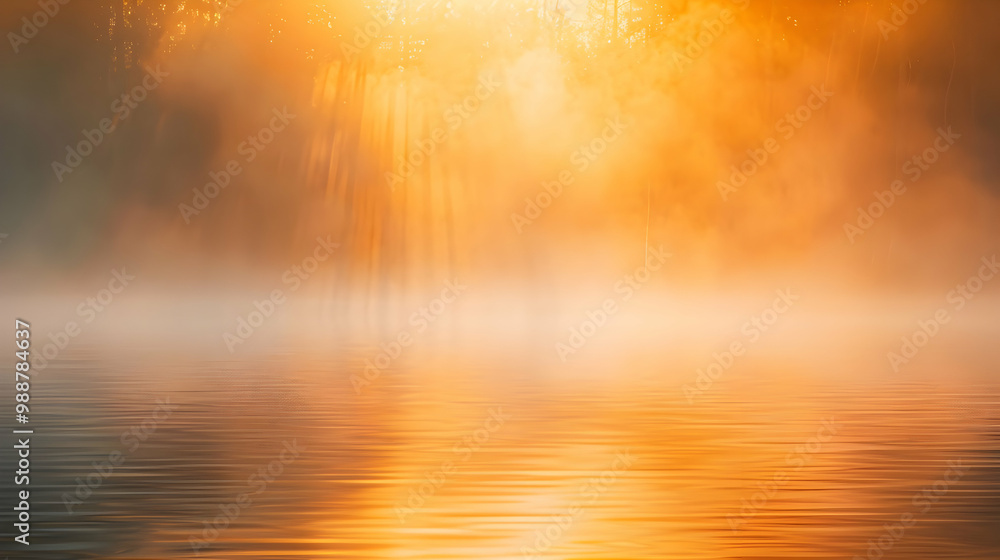Golden Hour Reflections: Misty Lake at Sunrise Golden Hour Reflections: Misty Lake at Sunrise