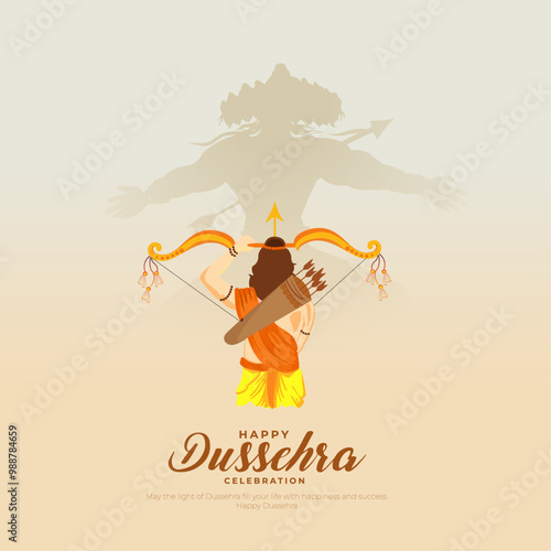 Happy Dussehra Greeting Card and Post. Happy Vijayadashami of Lord Rama Killing Ravana in Dussehra Vector Illustration