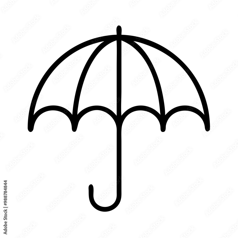 A black and white drawing of an umbrella with a white handle. The umbrella is open and the handle is pointing upwards A black and white drawing of an umbrella with a white handle. The umbrella is open and the handle is pointing upwards