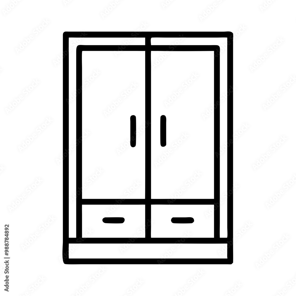 A white and black cabinet with two doors and two drawers. The cabinet is simple and clean, with no decorations or embellishments A white and black cabinet with two doors and two drawers. The cabinet is simple and clean, with no decorations or embellishments