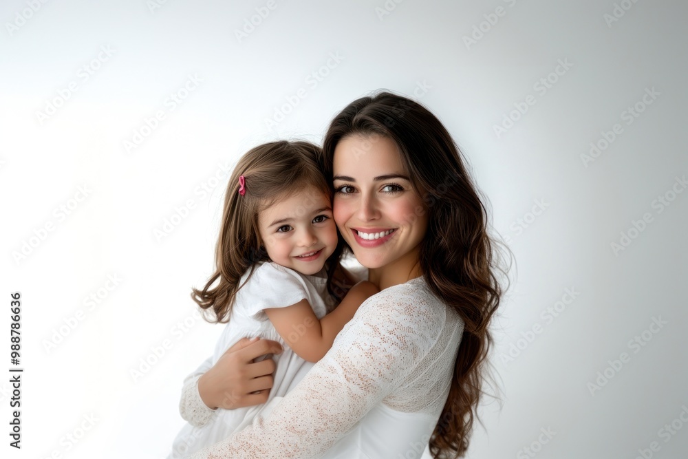 A beautiful woman smiling and holding her young daughter portrait background photo. A beautiful woman smiling and holding her young daughter portrait background photo.
