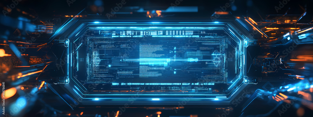 Glowing Digital Panel with Cybernetic Structure Glowing Digital Panel with Cybernetic Structure