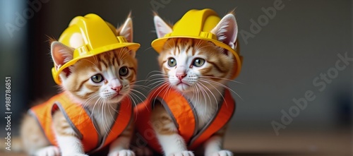 Wallpaper Mural A couple of kittens wearing hard hats and safety vests. Torontodigital.ca