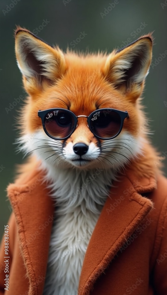 Obraz premium A fox wearing sunglasses and a brown coat.