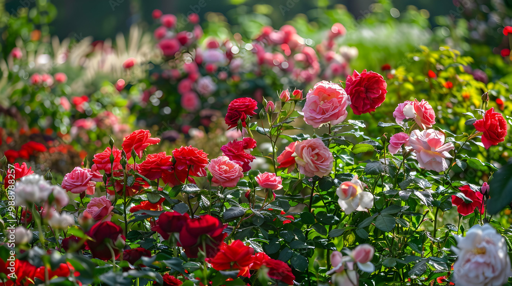 Vibrant Rose Garden: A Symphony of Pink and Red Blooms Vibrant Rose Garden: A Symphony of Pink and Red Blooms