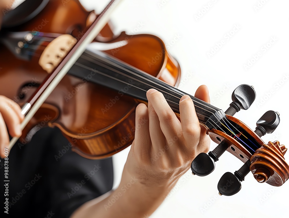 A violin soloist performing with an orchestra, focus on emotion and skill, soft tones, isolated on white background A violin soloist performing with an orchestra, focus on emotion and skill, soft tones, isolated on white background