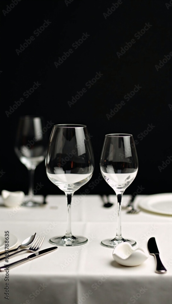 Two empty wine glasses sitting on top of a table. Two empty wine glasses sitting on top of a table.