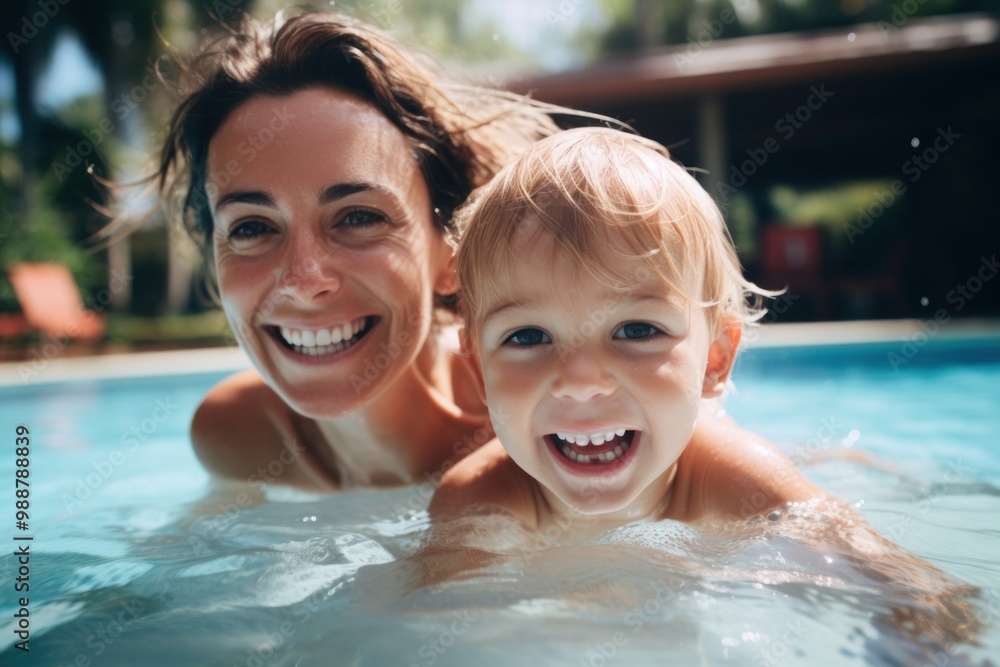 Mother and toddler swimming smile laughing. Mother and toddler swimming smile laughing.