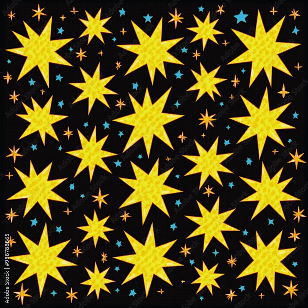 A pattern of yellow stars on a black background. A pattern of yellow stars on a black background.