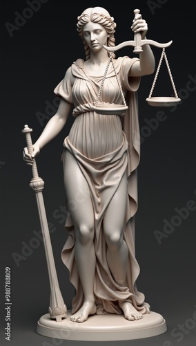 A statue of a woman holding a sword and scales of justice.