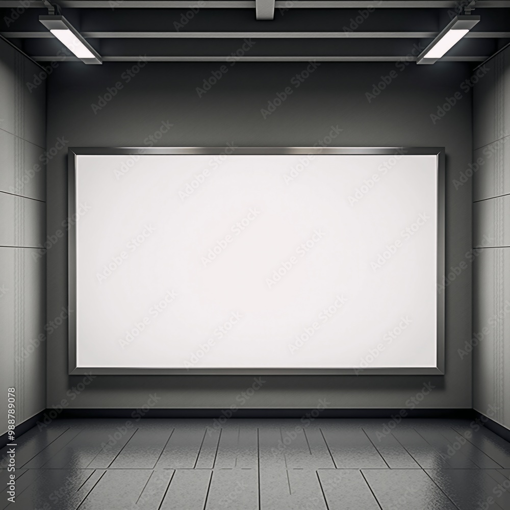 A blank billboard in an empty room with concrete walls. A blank billboard in an empty room with concrete walls.