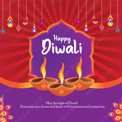 Happy Diwali indian fetival of lights celebration Indian Traditional card background. Diwali celebration vector illustration design