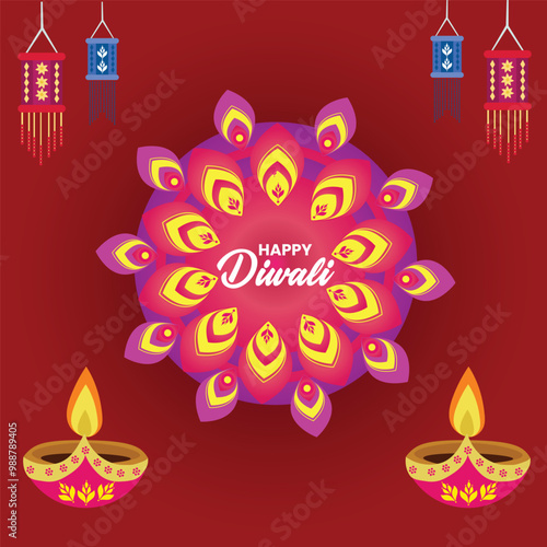 Happy Diwali indian fetival of lights celebration Indian Traditional card background. Diwali celebration vector illustration design