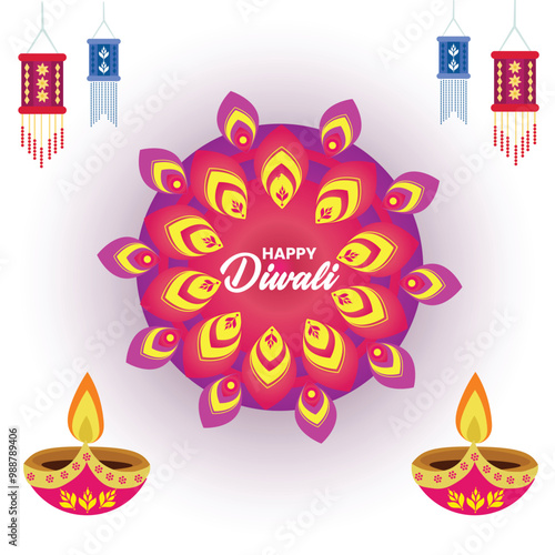 Happy Diwali indian fetival of lights celebration Indian Traditional card background. Diwali celebration vector illustration design
