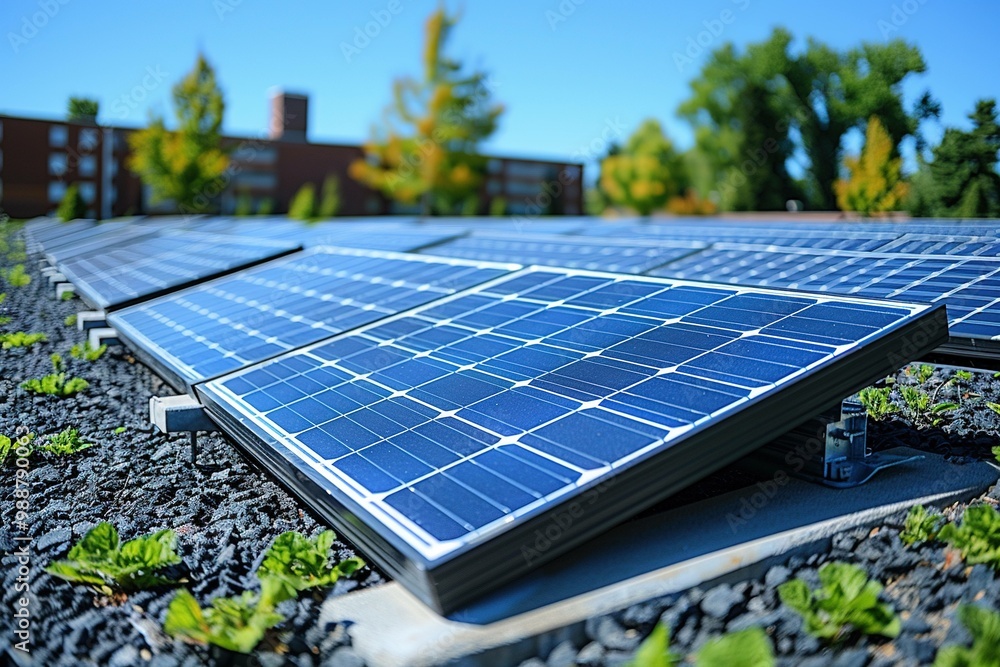 Fototapeta premium Solar panels in the green field UHD wallpaper