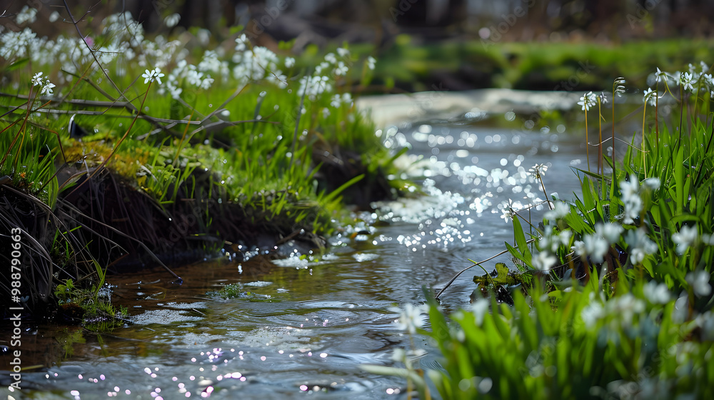 Serene Stream Flowing Through Lush Greenery Serene Stream Flowing Through Lush Greenery